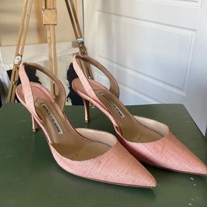 Pink Tweed Slingback Manolo Blahnik heels